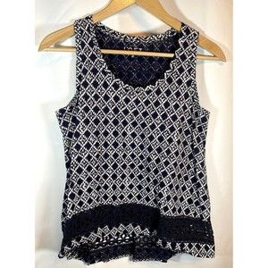 Loft Ann Taylor Womens‎ Blouse Top Size M Medium Navy White Sleeveless Casual